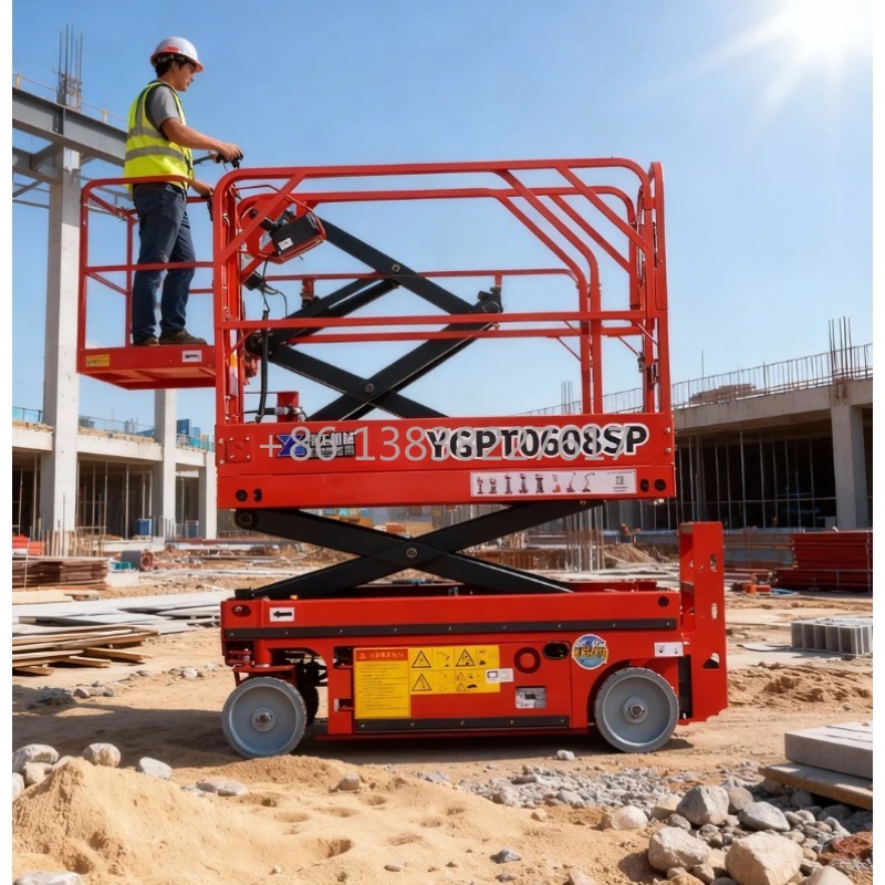 Scissor Lift Table Hydraulic - แท่นยกไฮดรอลิกแบบเคลื่อนที่ด้วยตัวเอง ใช้ยางตัน ขนาด 8 ม. 10