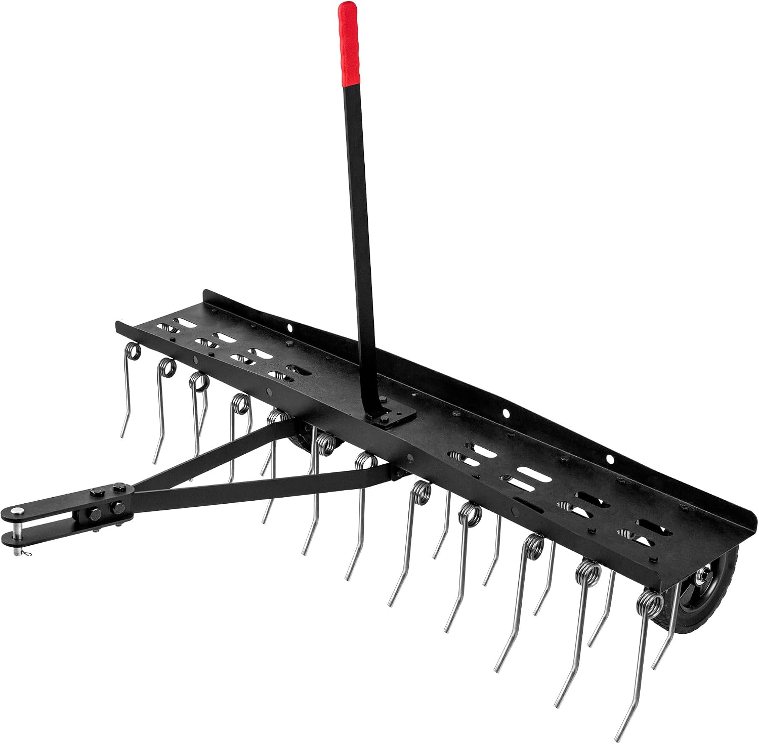 Tools Heavy Equipment - อุปกรณ์คราดพรวนดินแบบลากจูงสำหรับสนามหญ้า, อุปกรณ์ระบายอากาศสำหรับหญ้าแบบสปริงเหล็กแข็งแรงทนทาน, อุปกรณ์สำหรับรถตัดหญ้าแบบนั่งขับในสวน, สีดำ, 1 ชิ้น