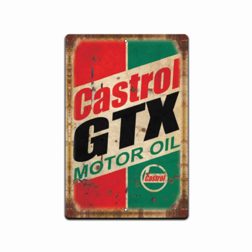 Castrol Oil Gtx - ป้ายสังกะสีสไตล์วินเทจ Castrol GTX สำหรับร้านน้ำมัน โรงรถ ร้านค้า